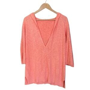 Eileen Fisher Pale Orange Linen Blend Lightweight Hoodie M Tunic MSRP $159